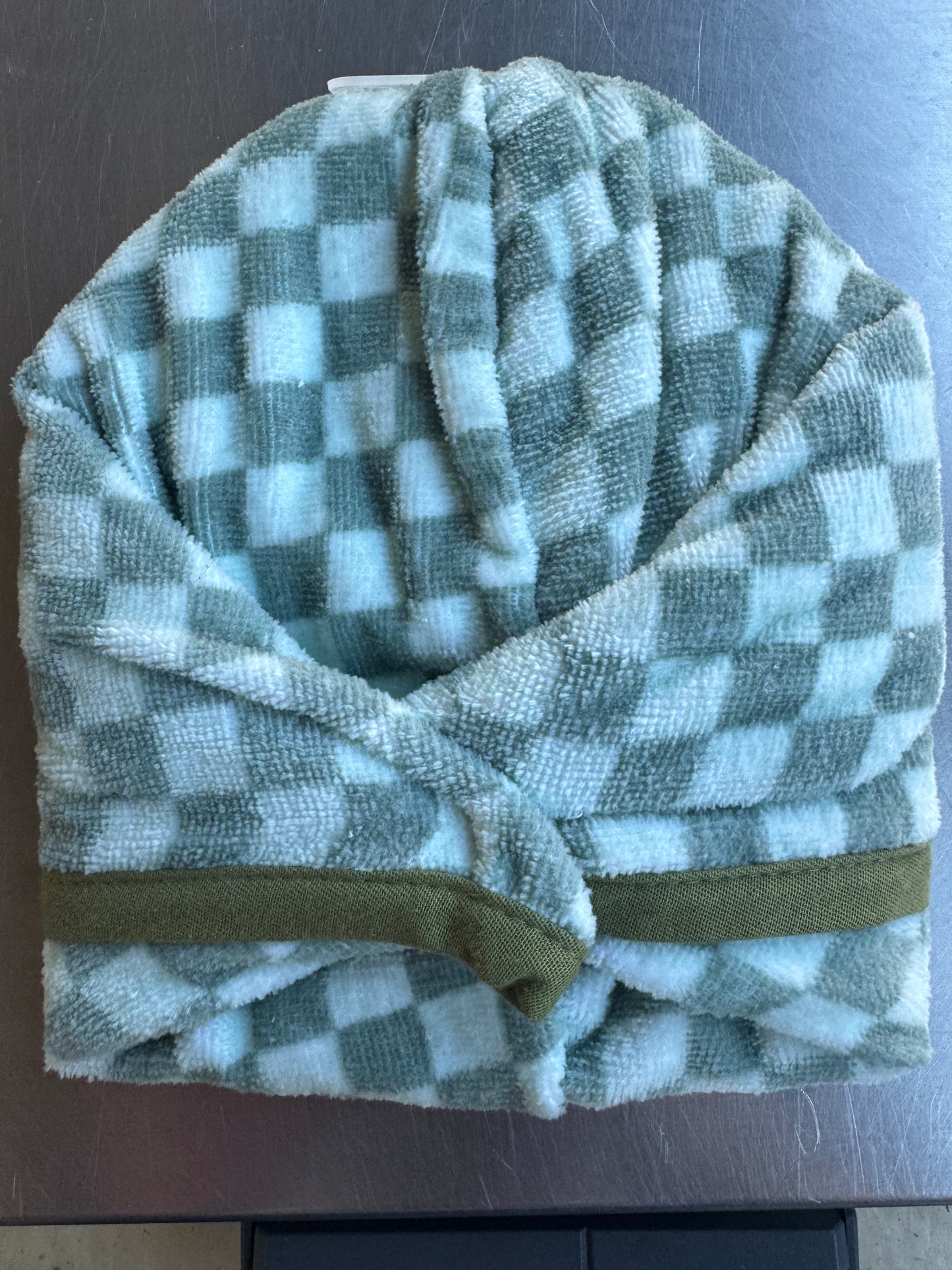 Kids hair towel, green checkered