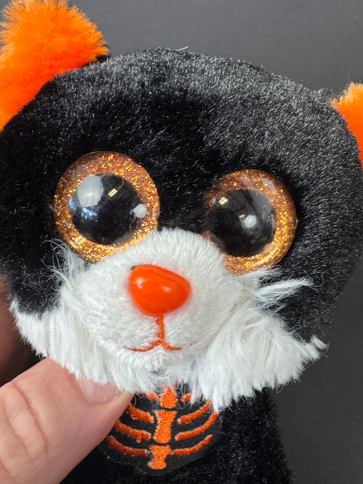 569 - Halloween 6" Glitter Eyes Black Orange Skeleton KITTY Cat Plush