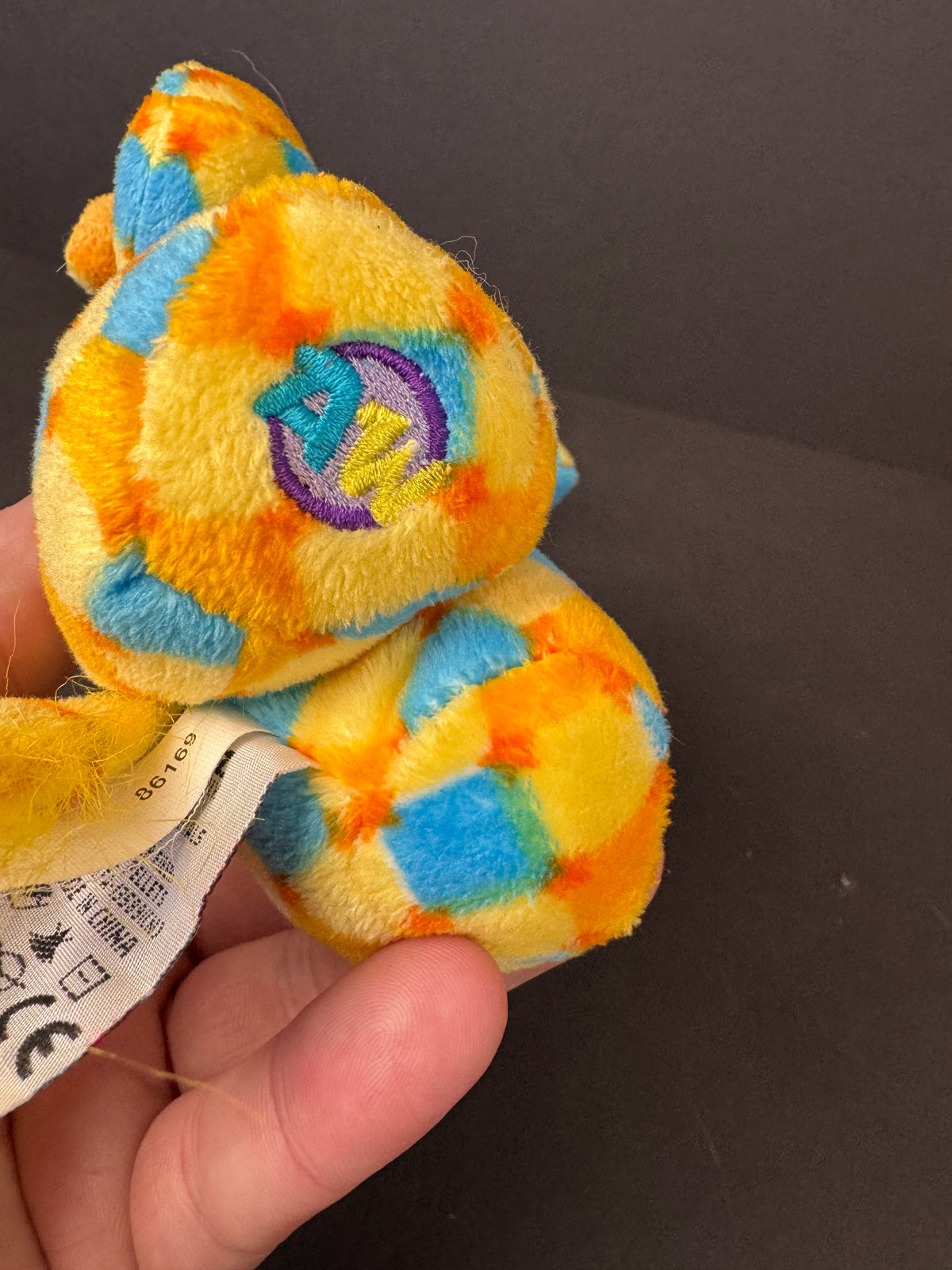 573 - GANZ Stella Plush Stuffed Elephant Yellow Blue Orange Diamond Pattern Webkinz type amazing world