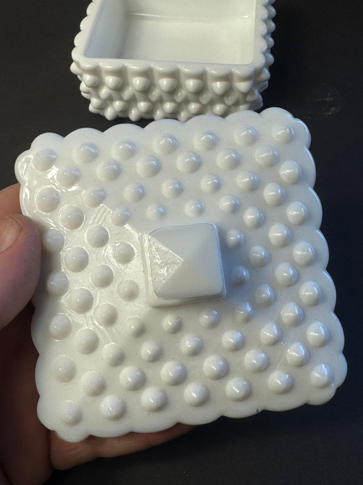 Vintage Fenton White Hobnail Trinket Dish With Cover