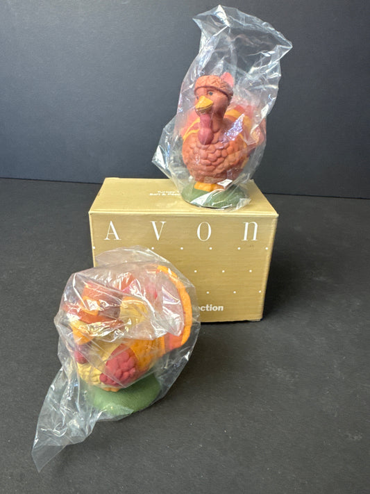 046 - Avon Turkey Twosome Salt & Pepper Shakers NIB Plastic Thanksgiving Decor VTG