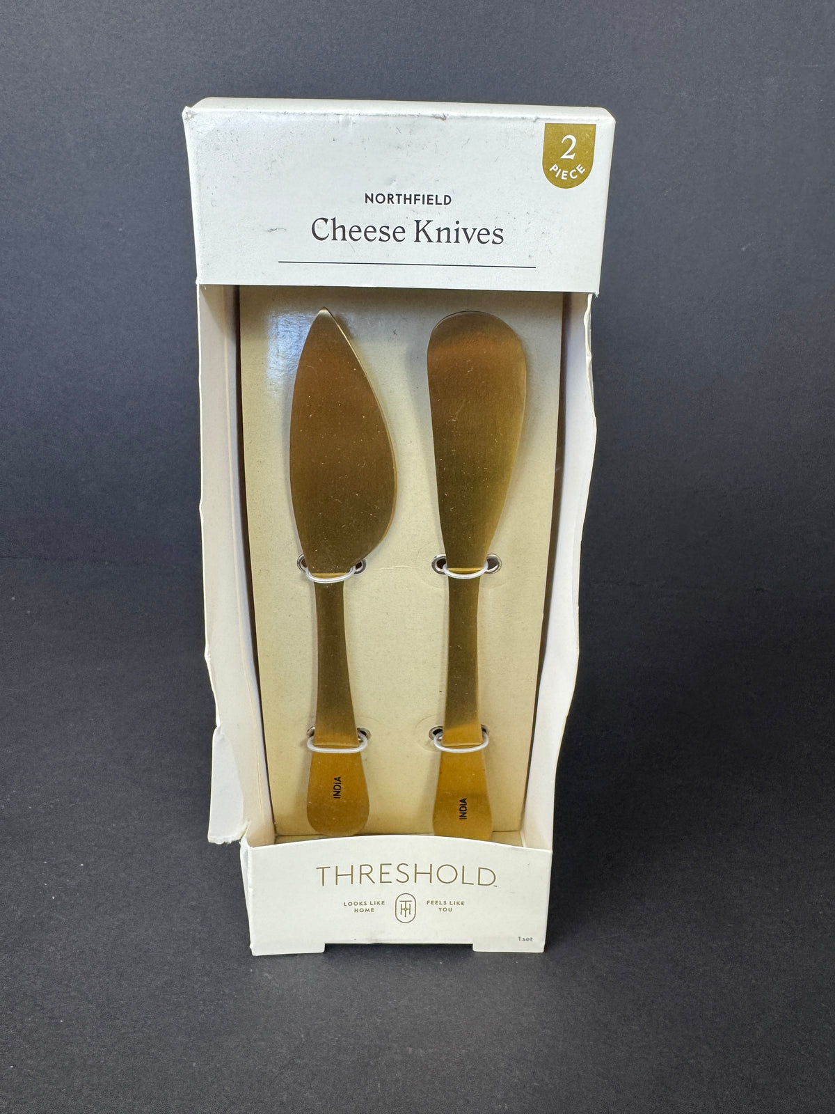 Gorgeous Threshold Cheese Knife Set 2 Piece Gold Color Stainless Steel BRAND NEW