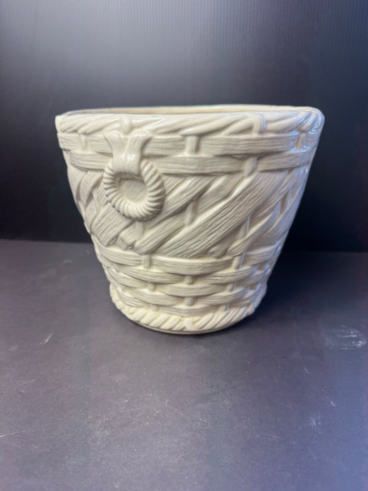 Vintage white basketweave ceramic planter 1977 dated on bottom