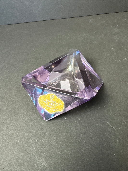438 - Vintage East German Purple Lead Crystal Ashtray – Hand Cut Faceted GDR Crystal