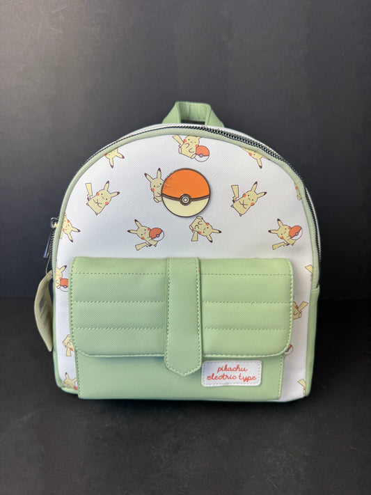 Pokemon 11" Mini Backpack - Green White Yellow Pikachu. Kawaii Comfy Cute