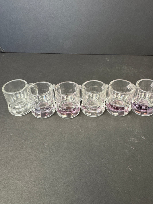 330 - 6 Vintage Federal Glass Shot Glass, Looks Like Mini Mug/ Stein, purple Color At Base