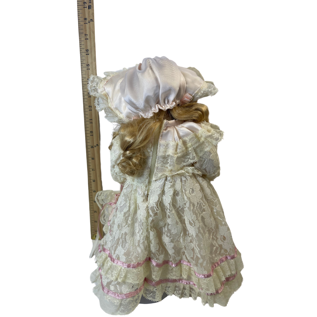 Estate item- Porcelain Doll, White Lace Dress