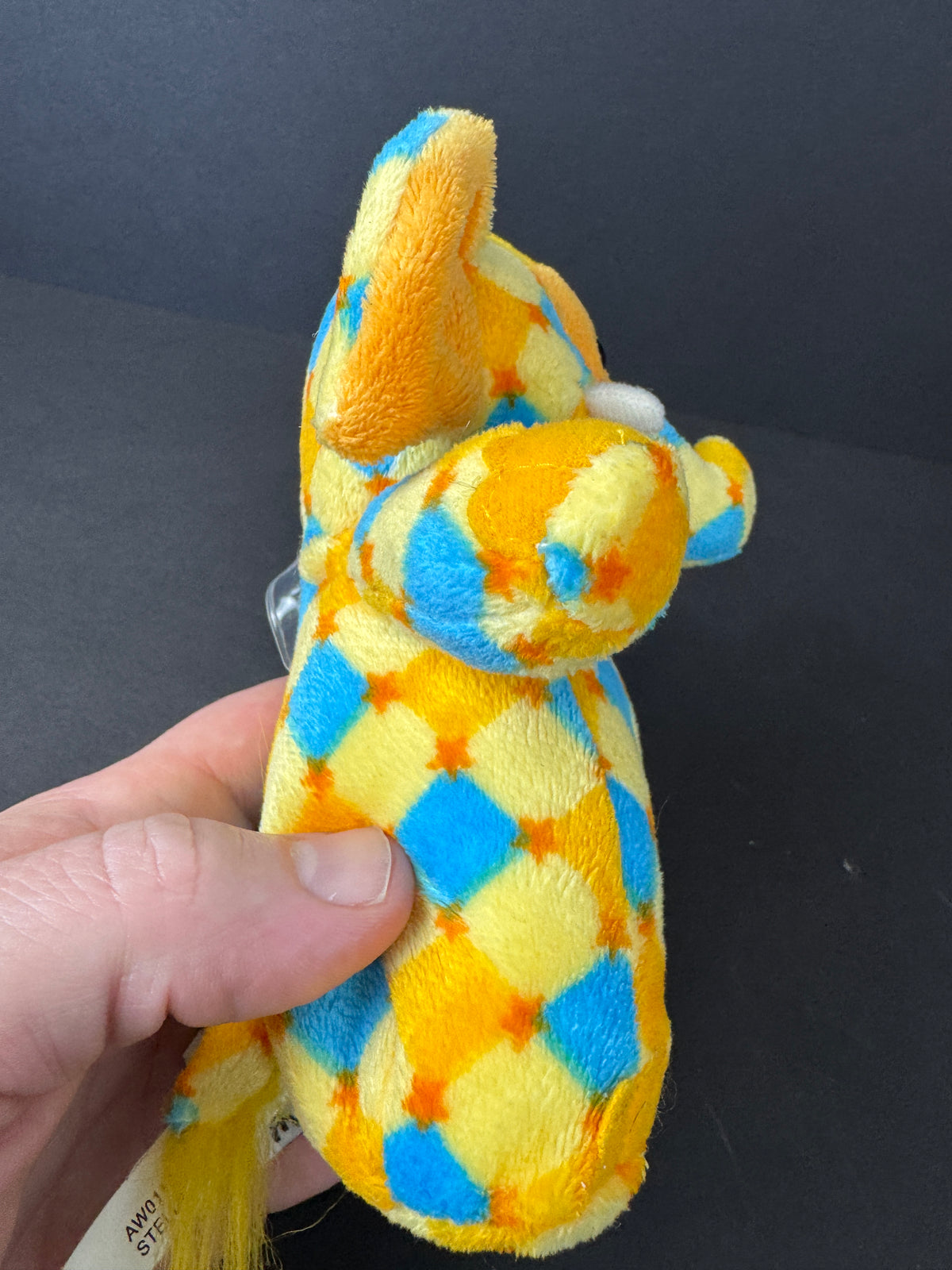 573 - GANZ Stella Plush Stuffed Elephant Yellow Blue Orange Diamond Pattern Webkinz type amazing world