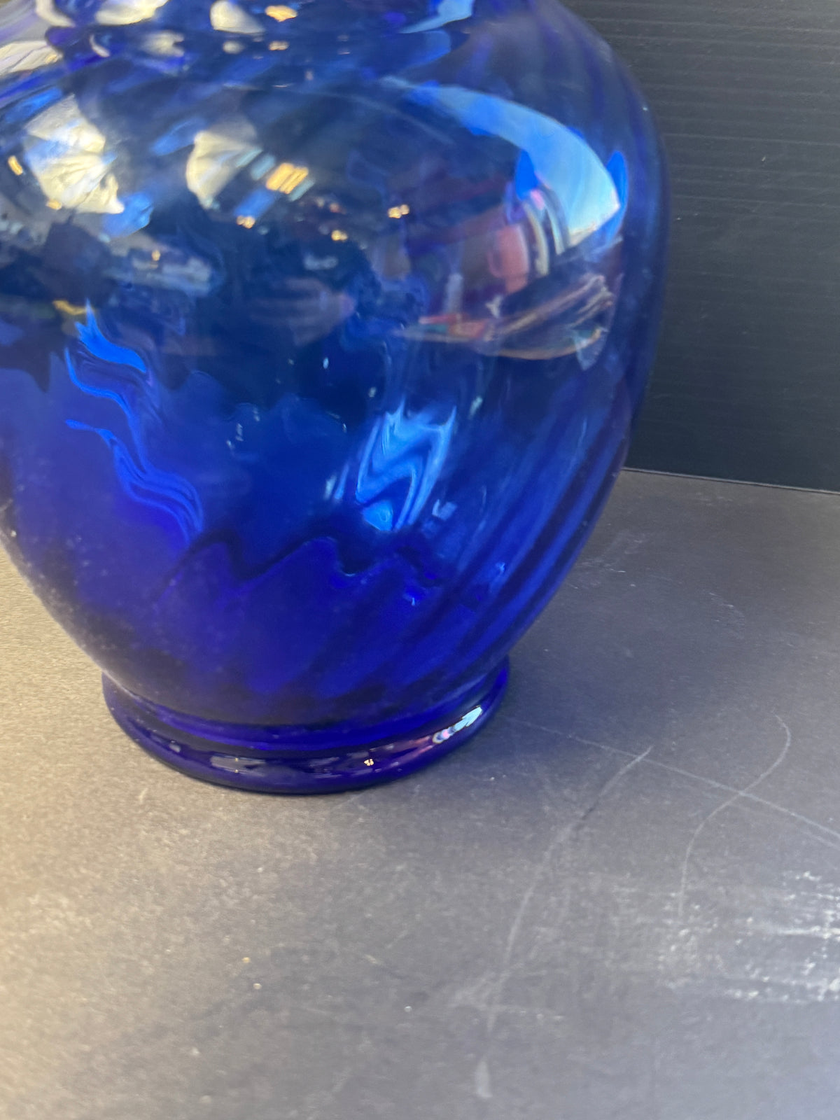 Round 6" Tall Glass Vase Cobalt Blue With Spirals