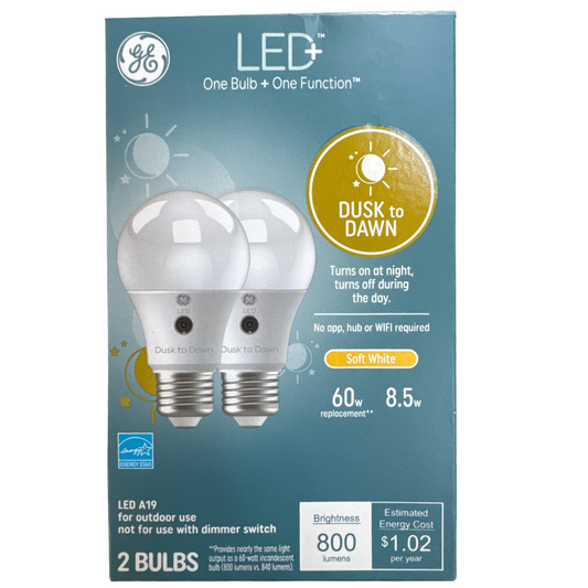GE 2pk LED+ Dusk to Dawn A19 LED Outdoor Light Bulbs
