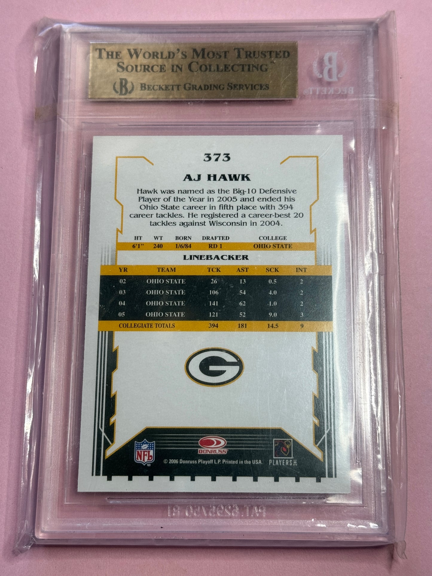 2006 Score AJ Hawk #373 Packers RC Beckett 9.5 Slab