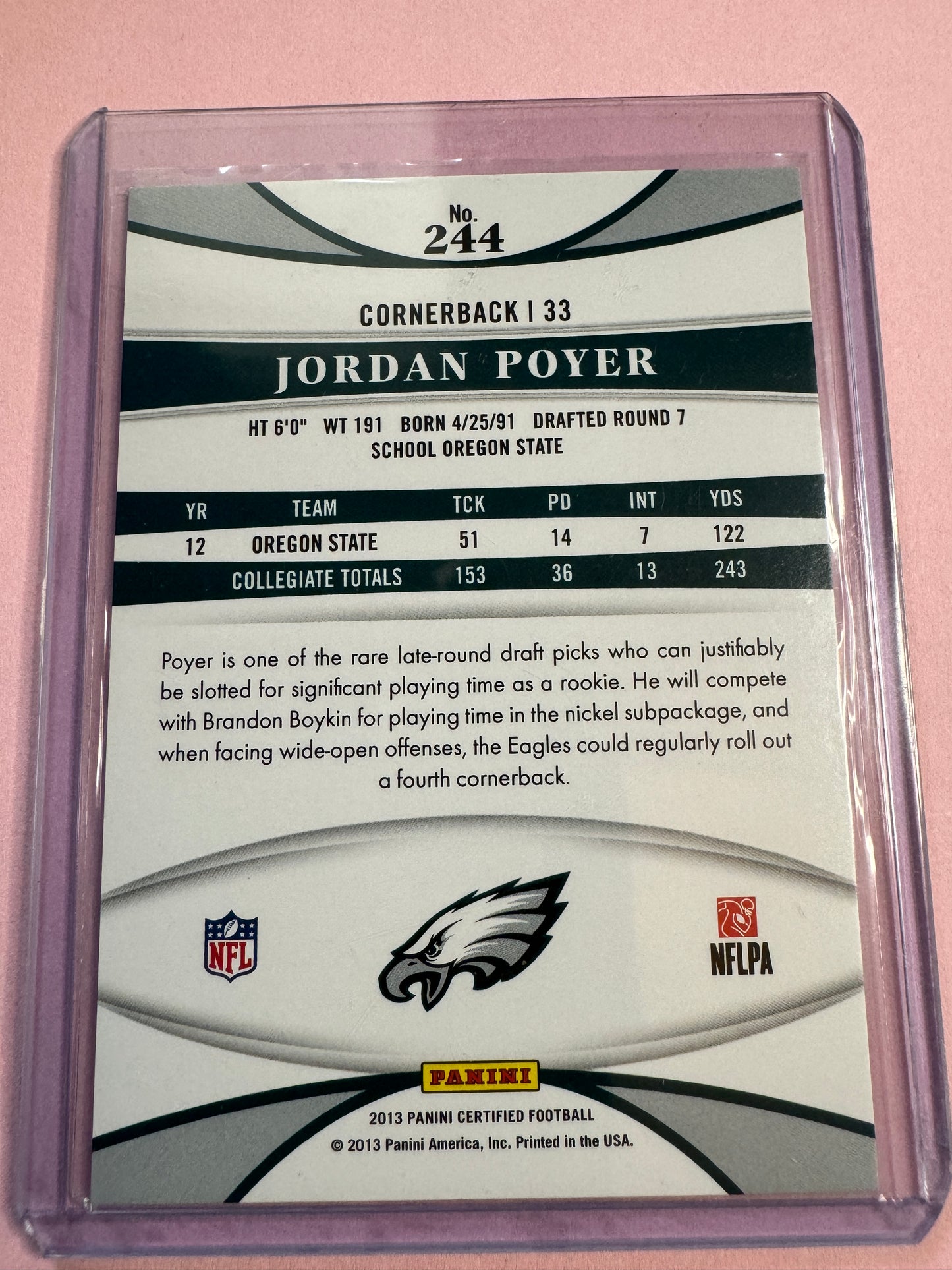 2013 Panini Certified Football | Jordan Poyer #244 | Eagles RC New Generation #808/999