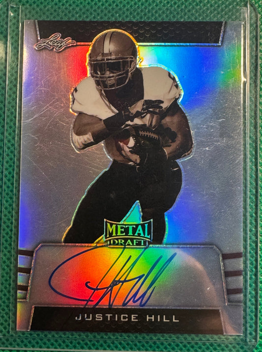 2019 Leaf Football Justice Hill #SV-JH1 Ravens/Metal Draft Auto