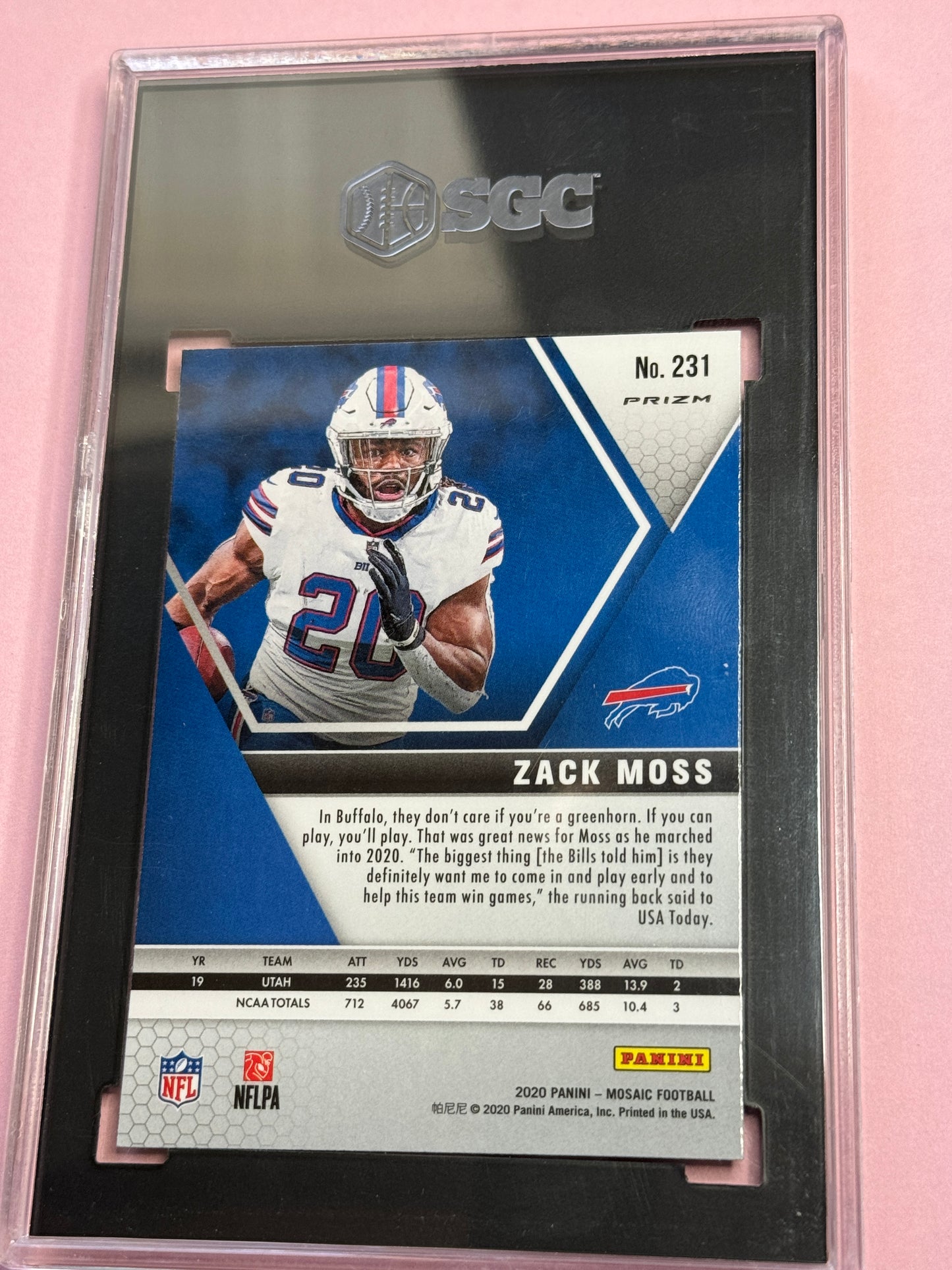 2020 Panini Mosaic Zack Moss #231 Bills RC Green Prizm SGC 9.5 Slab