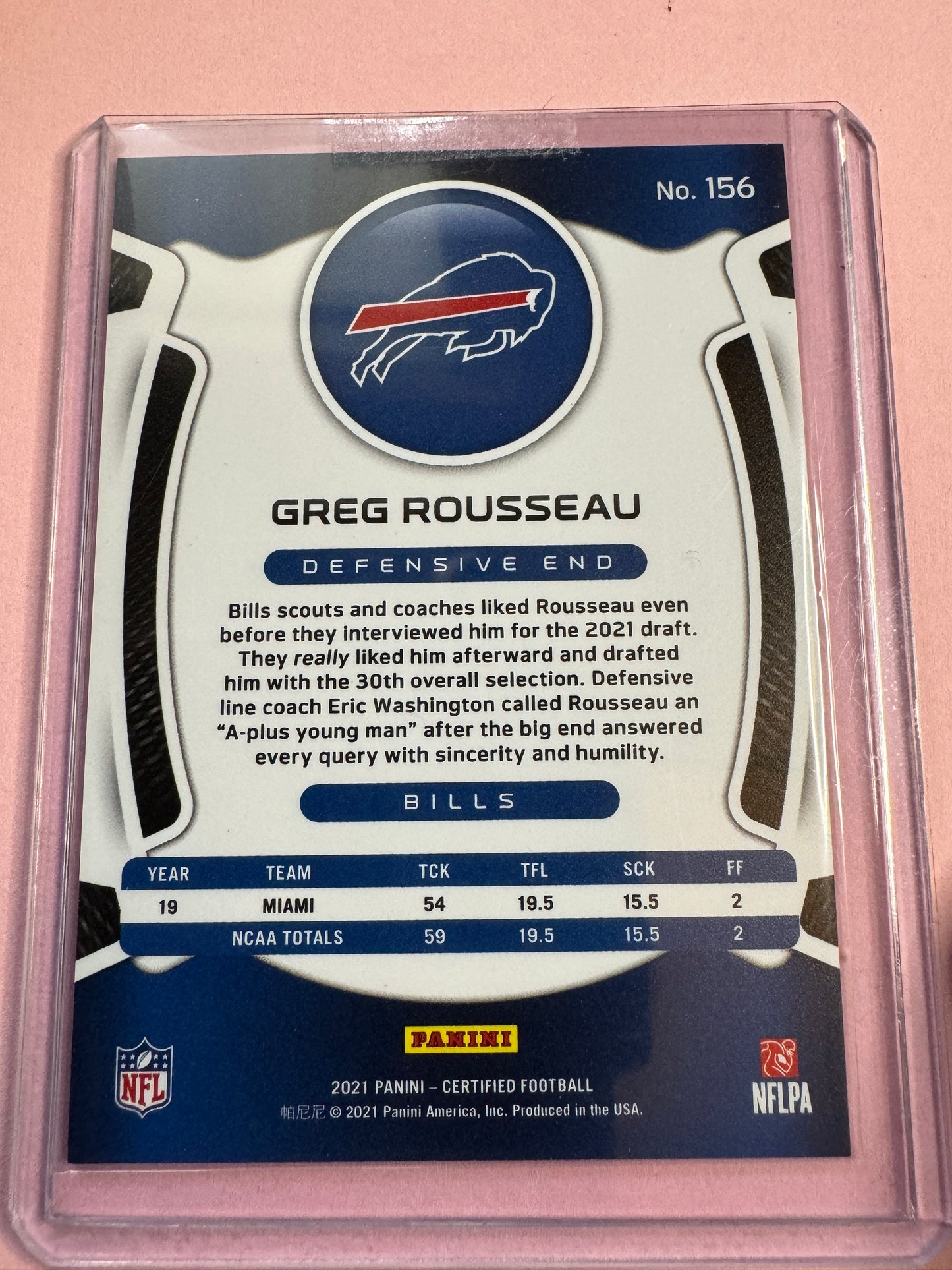 2021 Panini Certified Football | Greg Rousseau #156 | Bills | RC Pink 072/199