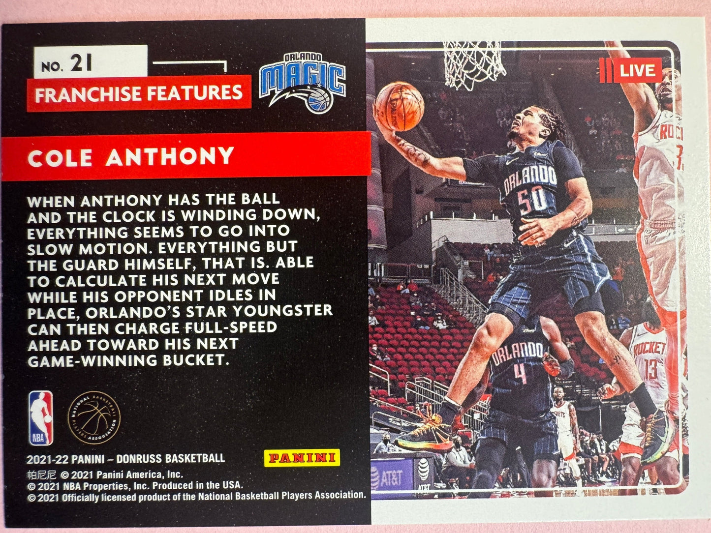 2021 Panini Donruss Basketball Cole Anthony #21 Magic Franchise Features