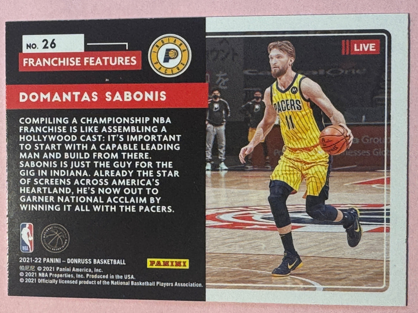 2021 Panini Donruss Basketball Domantas Sabonis #26 Pacers Franchise Features