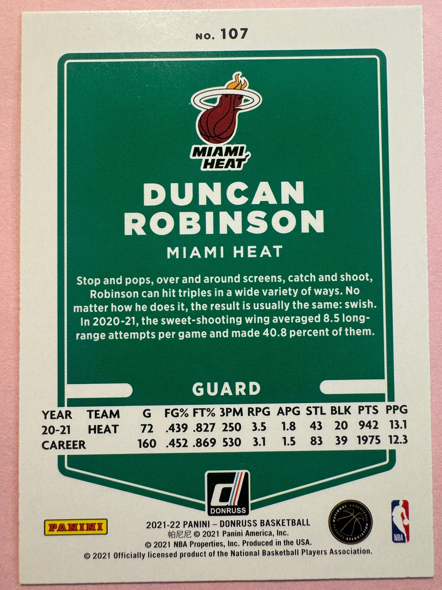 2021-22 Panini Donruss - Holo Orange Laser #107 Duncan Robinson