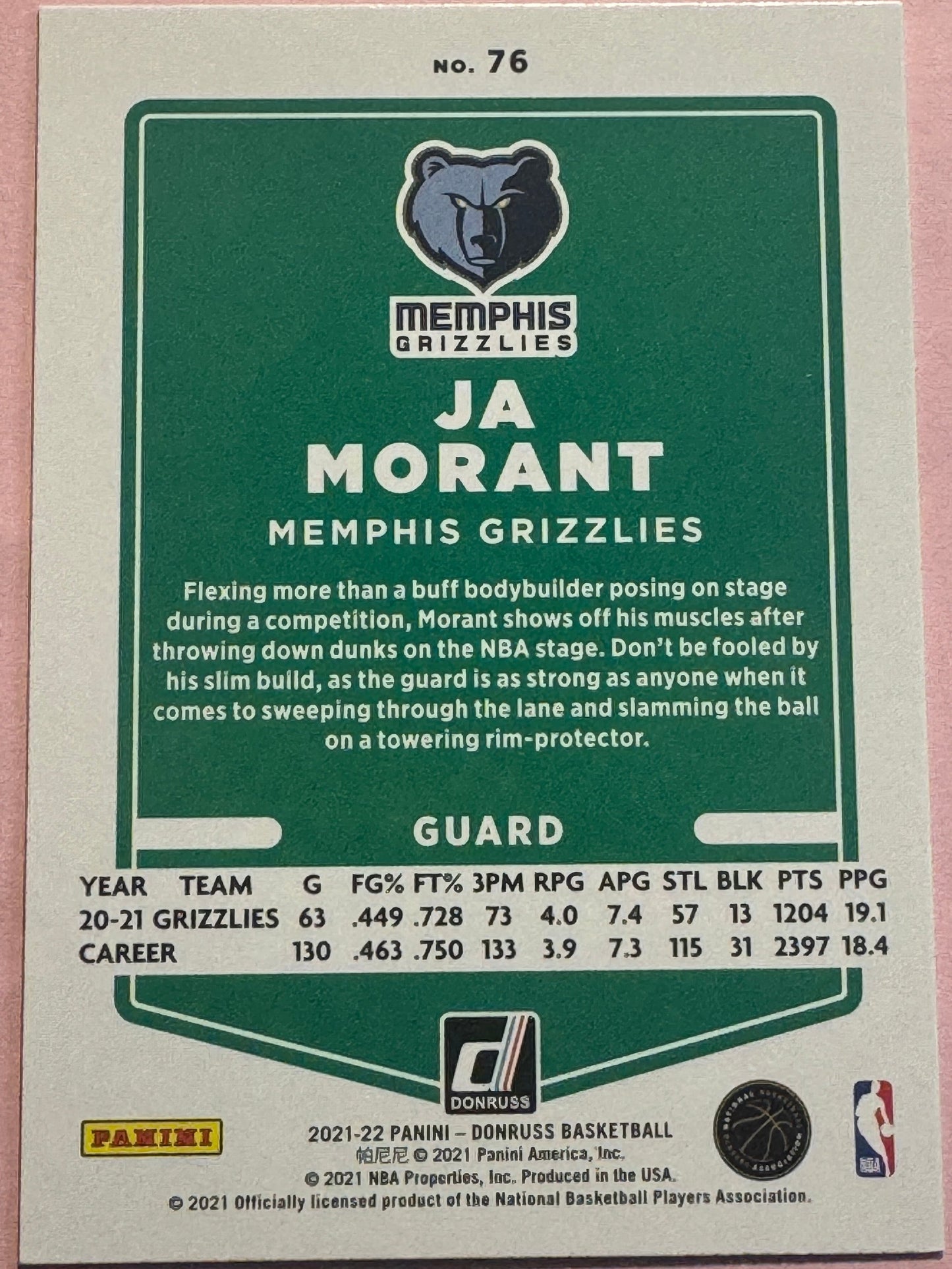 2021 Panini Donruss Basketball Ja Morant #76 Grizzlies