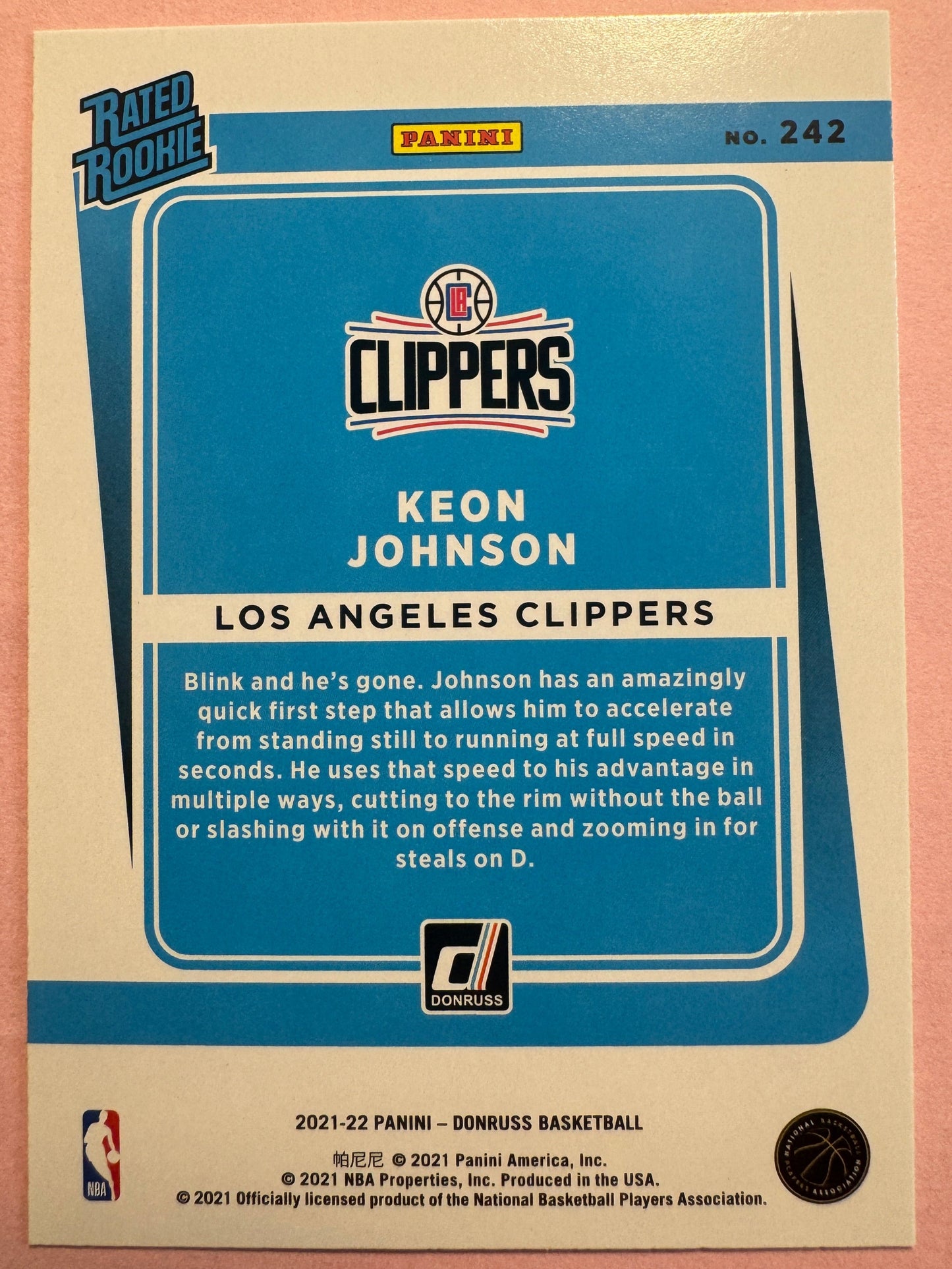 2021 Panini Donruss Basketball Keon Johnson #242 Clippers Rated Rookie