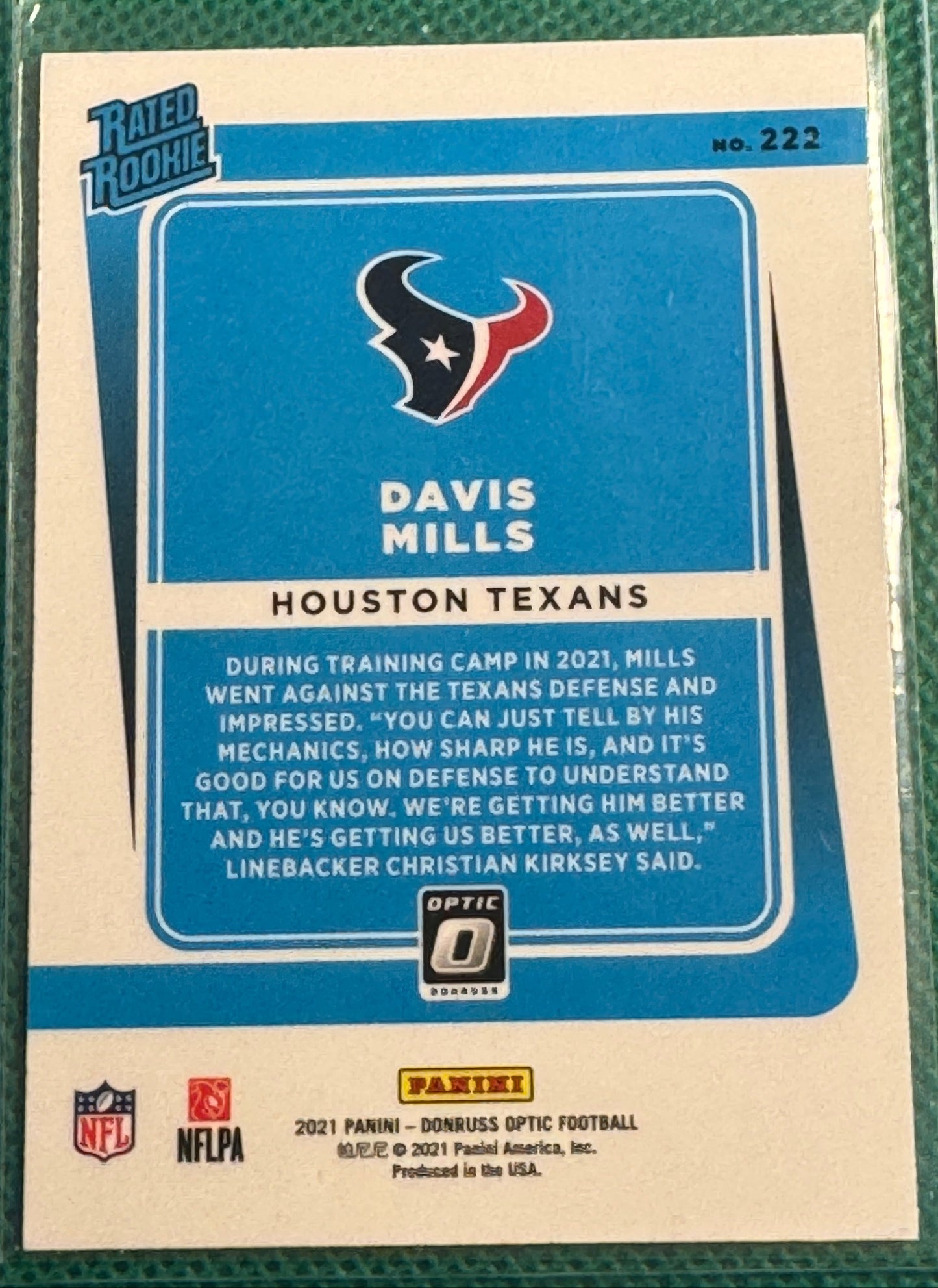 2021 Panini Donruss Optic Football David Mills #222 Texans