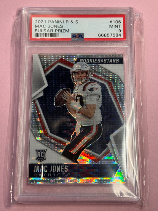 2021 Panini R&S Mac Jones #108 Patriots RC Pulsar Prizm PSA 9 Slab