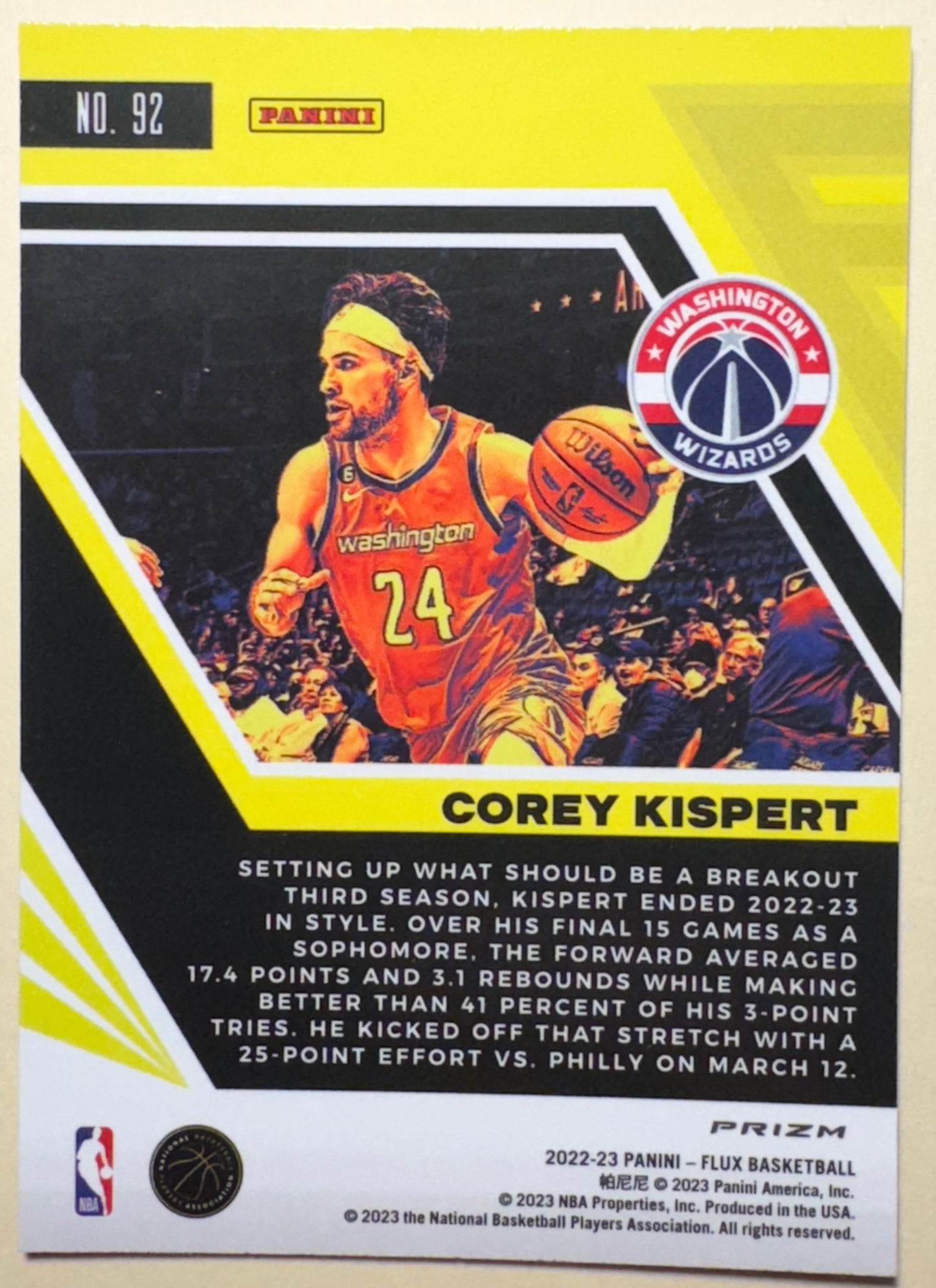 2022-23 PANINI | FLUX BASKETBALL | COREY KISPERT NO.92 | RED CRACKED ICE