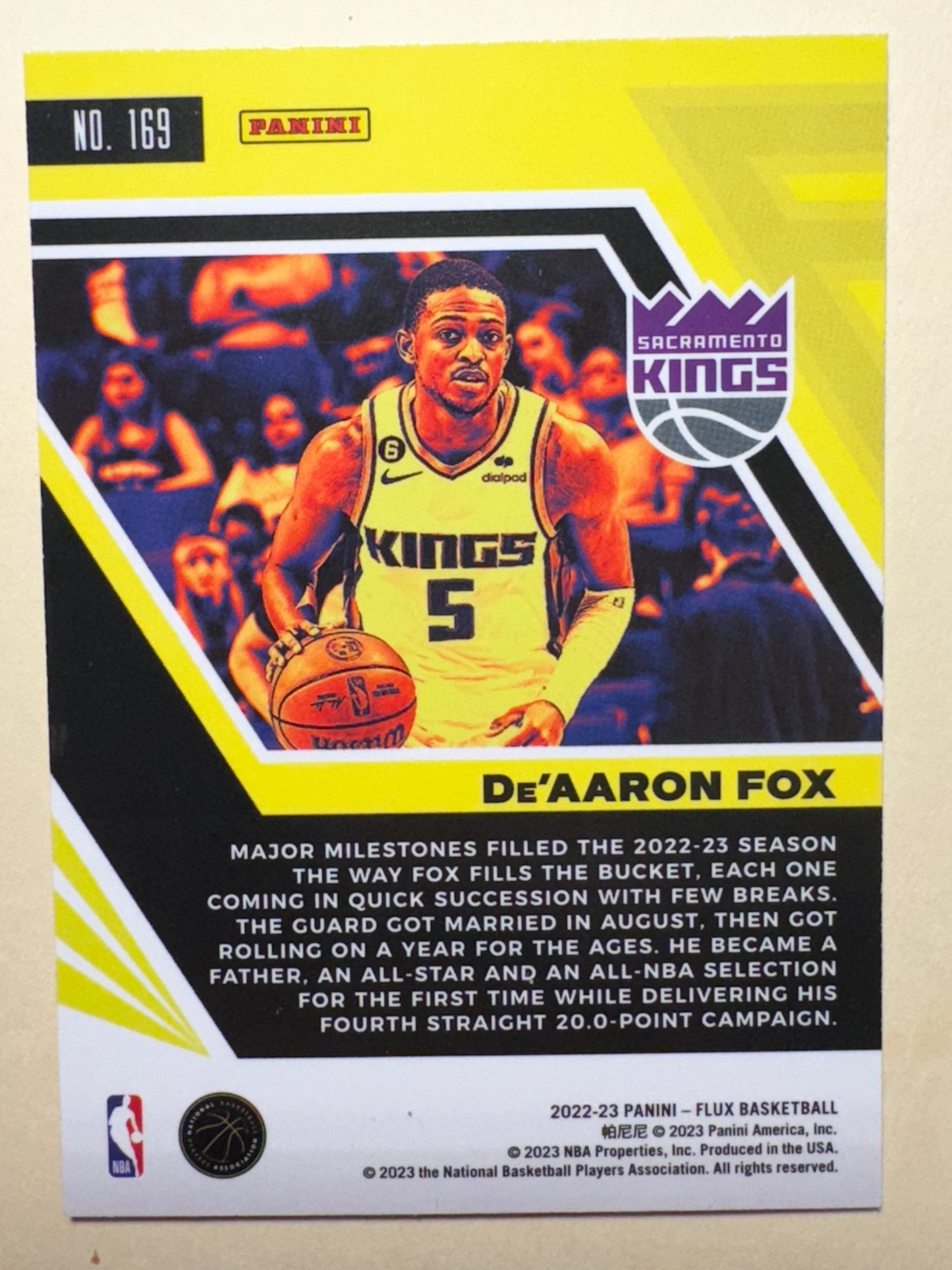 2022-23 PANINI | FLUX BASKETBALL | DE'AARON FOX NO.169 | KINGS