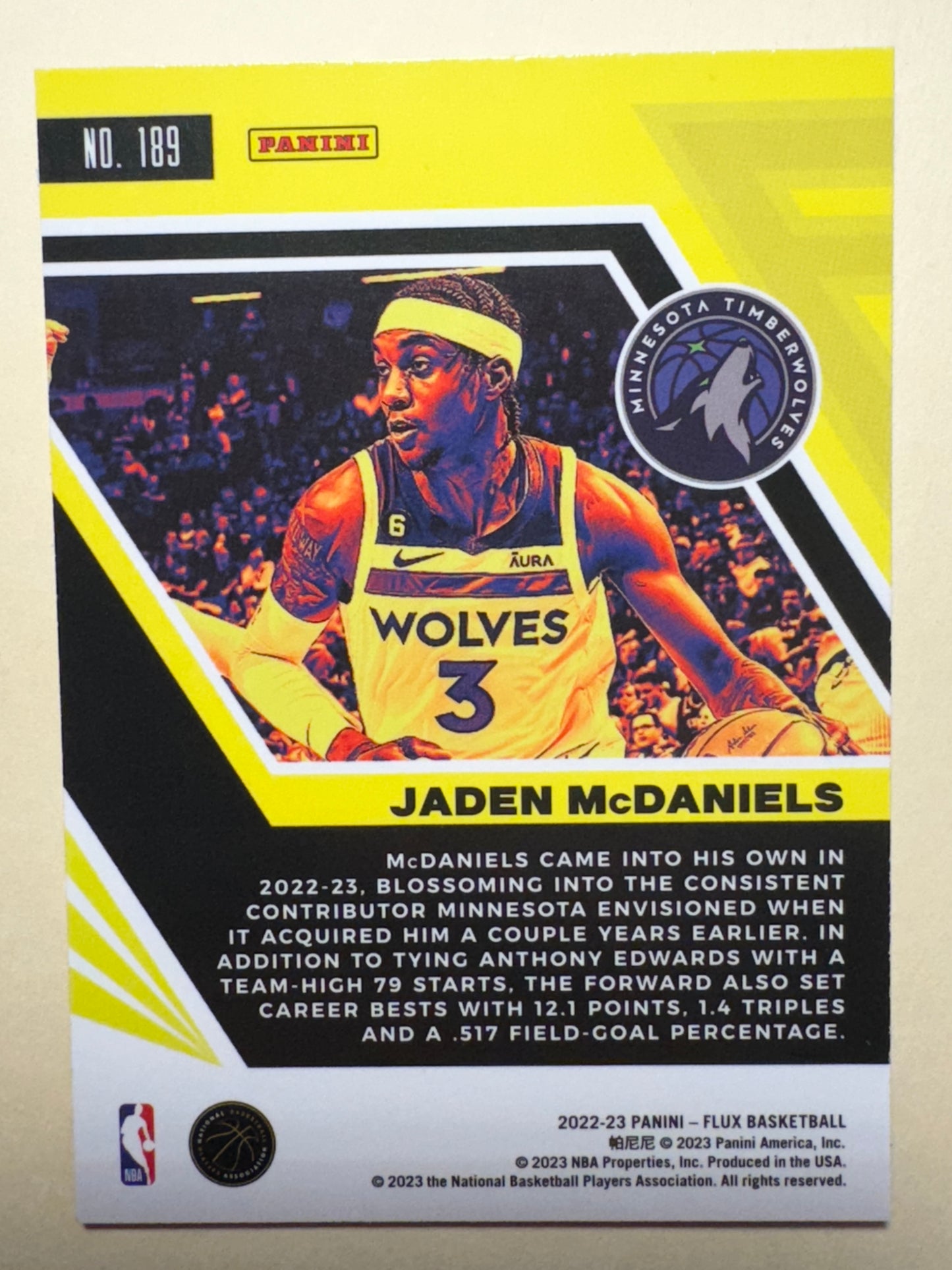 2022-23 PANINI | FLUX BASKETBALL | JADEN MCDANIELS NO.189 | TIMBERWOLVES