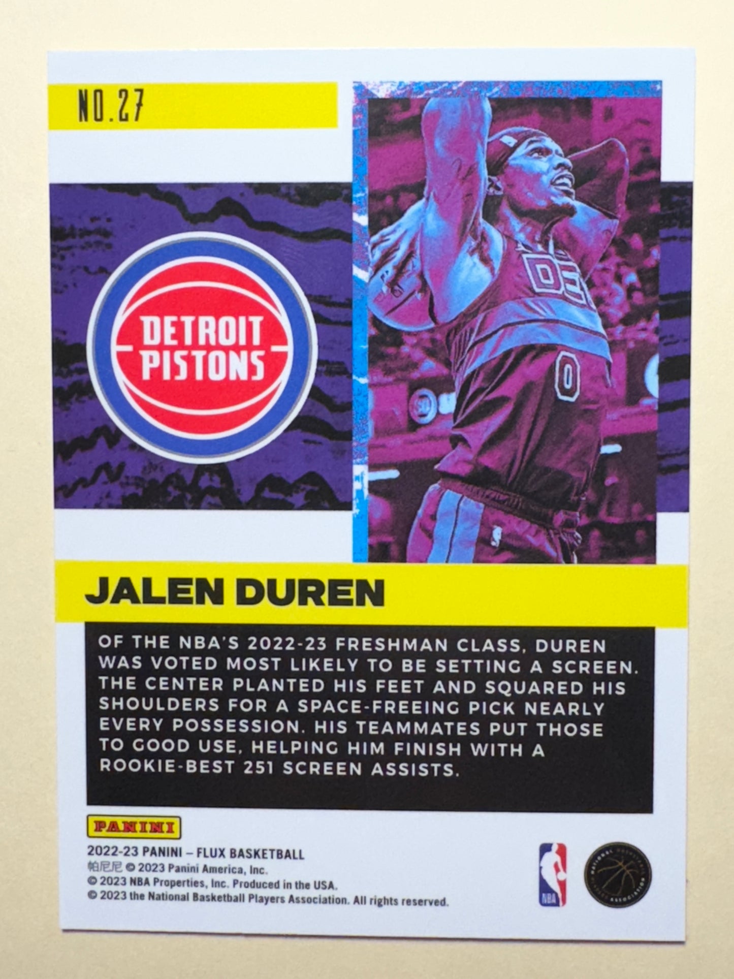 2022-23 PANINI | FLUX BASKETBALL | JALEN DUREN NO. 27 | PISTONS | FRESHMAN YEAR