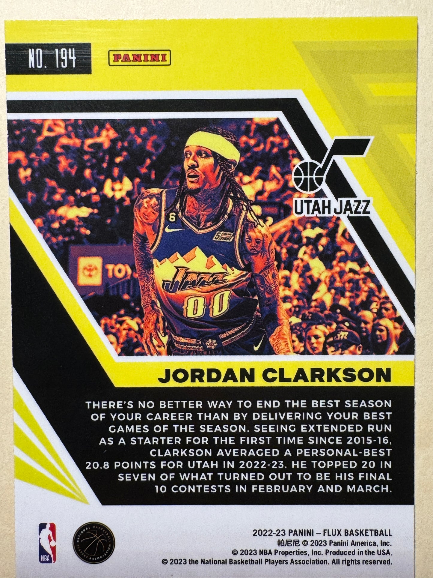 2022-23 PANINI | FLUX BASKETBALL | JORDAN CLARKSON NO.194 | JAZZ