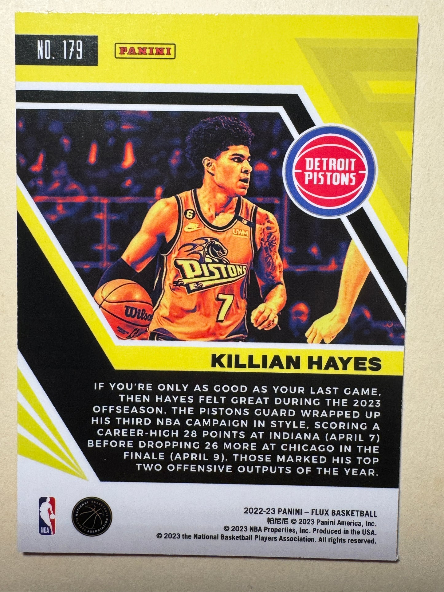 2022-23 PANINI | FLUX BASKETBALL | KILLIAN HAYES NO.179 | PISTONS