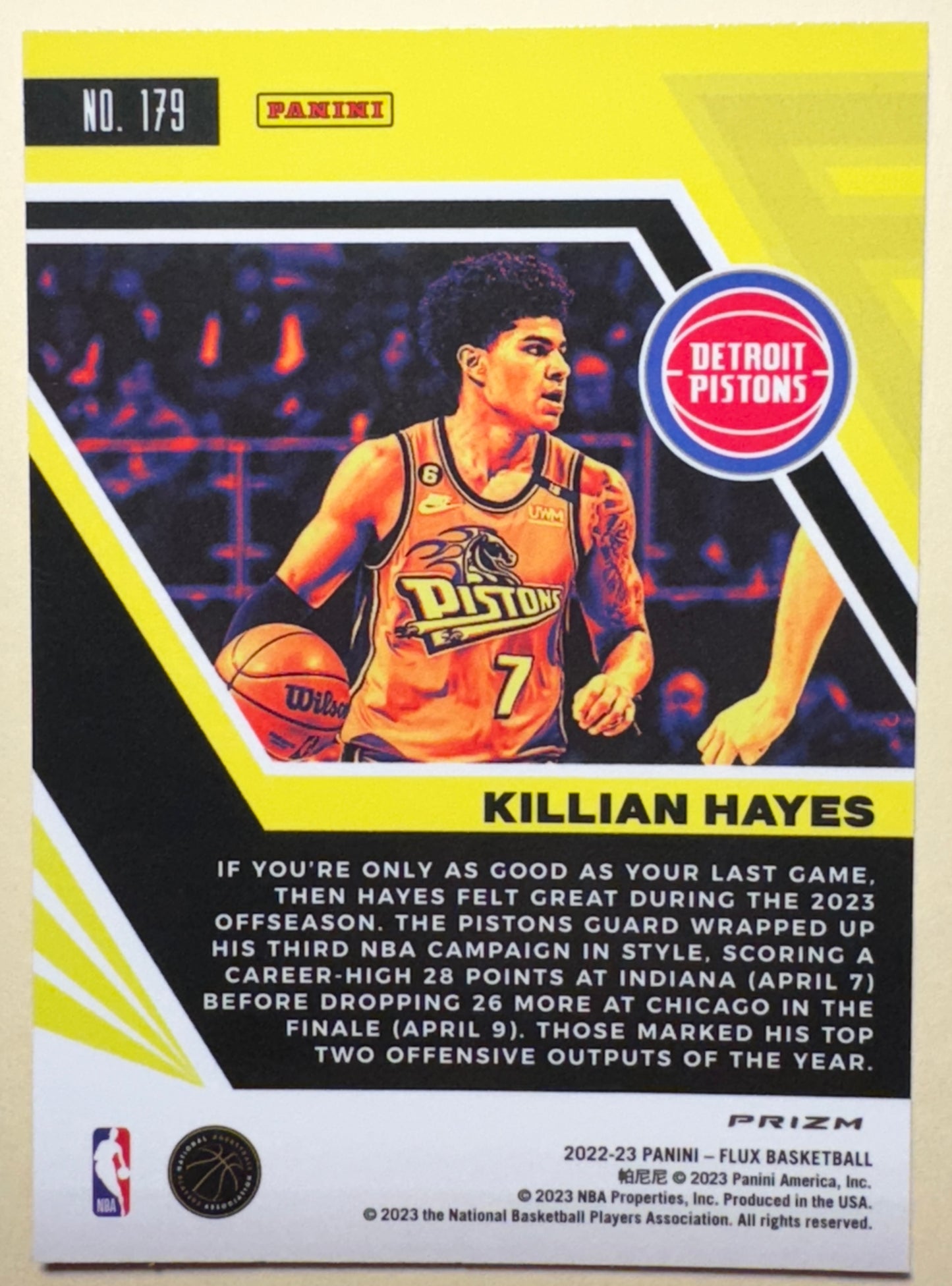 2022-23 PANINI | FLUX BASKETBALL | KILLIAN HAYES NO. 179 | RED CRACKED ICE