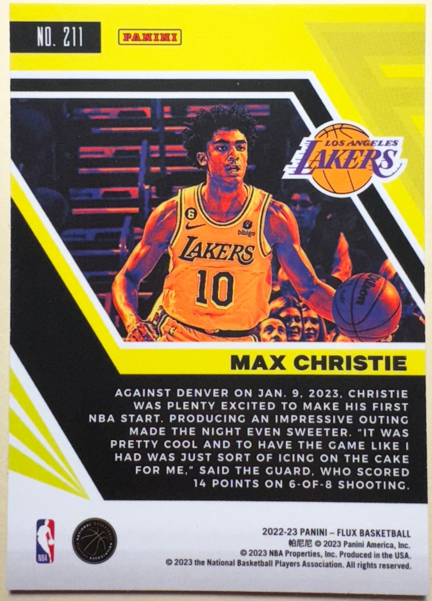 2022-23 PANINI | FLUX BASKETBALL | MAX CHRISTIE NO. 211 | LAKERS