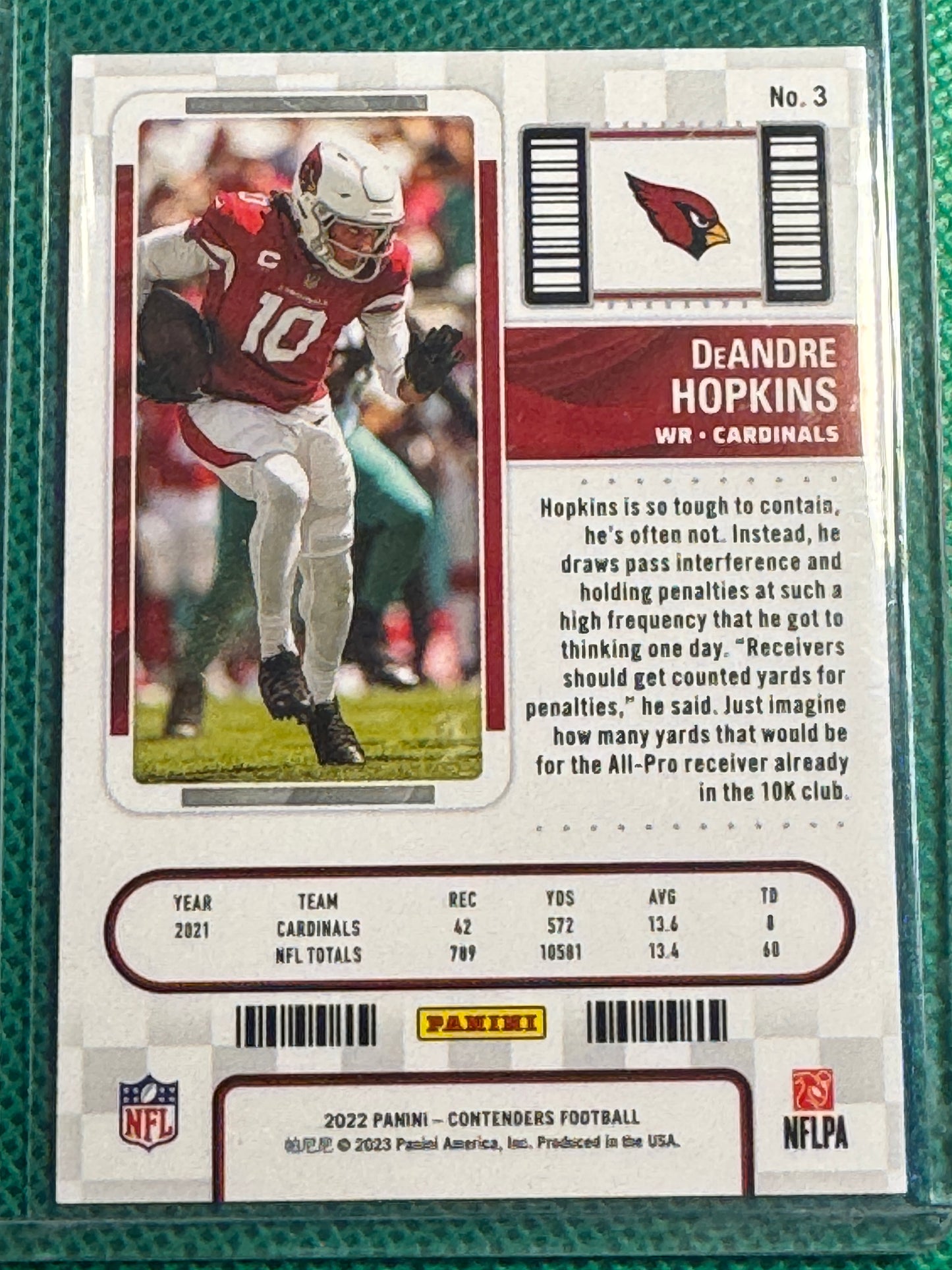 2022 Panini Contenders Football DeAndre Hopkins #3 Cardinals Stardust