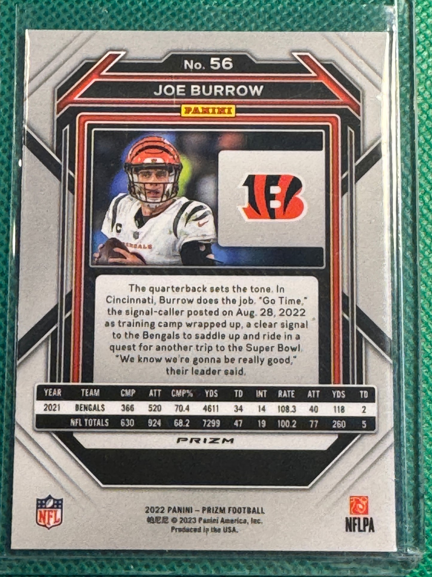 2022 Panini Prizm Football Joe Burrow #56 Bengals Green Prizm