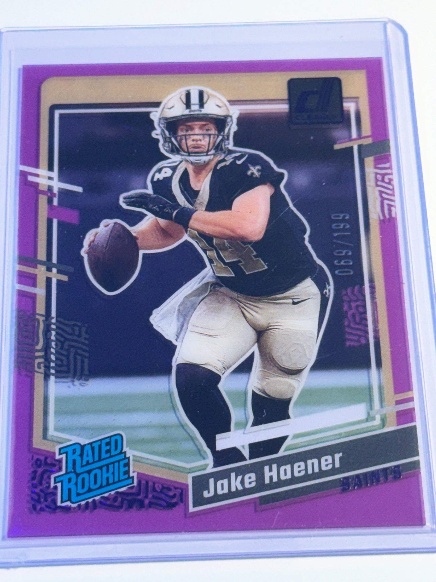 2023 PANINI | CLEARLY DONRUSS FOOTBALL | Jake Haener | No.63 | Purple | 069/199