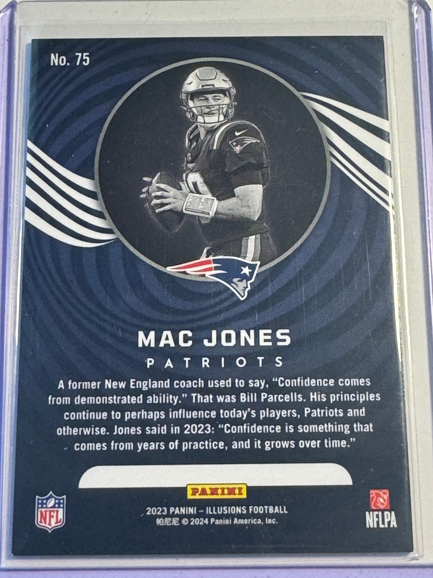 2023 PANINI | ILLUSIONS | Mac Jones No.75 | Patriots | 014/199 Light Blue Trophy