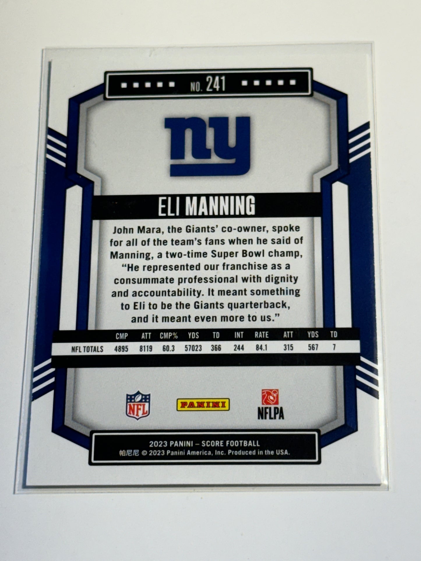 2023 PANINI | SCORE FOOTBALL | Eli Manning No.241 | Giants