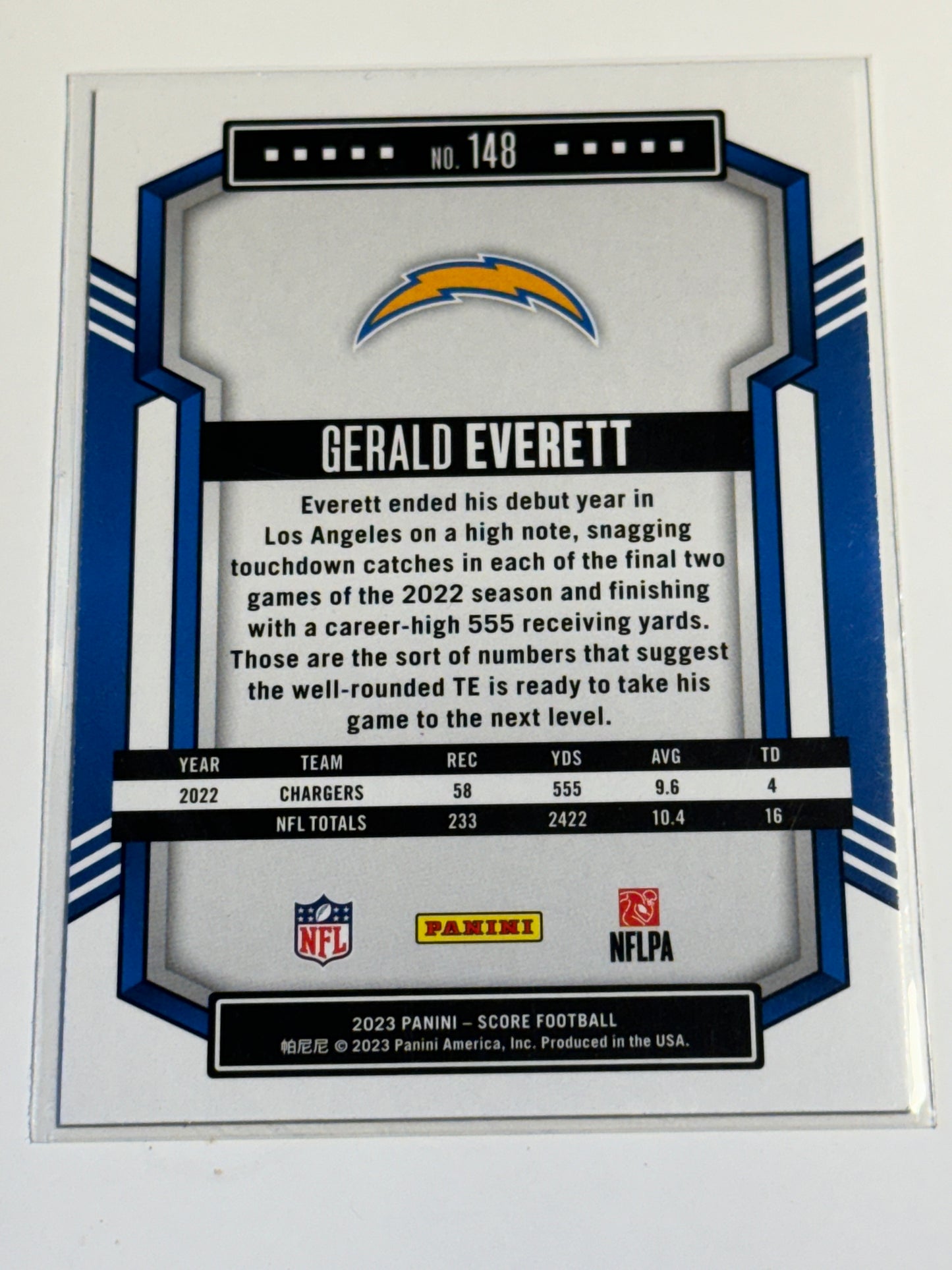 2023 PANINI | SCORE FOOTBALL | Gerald Everett No.148 | Chargers