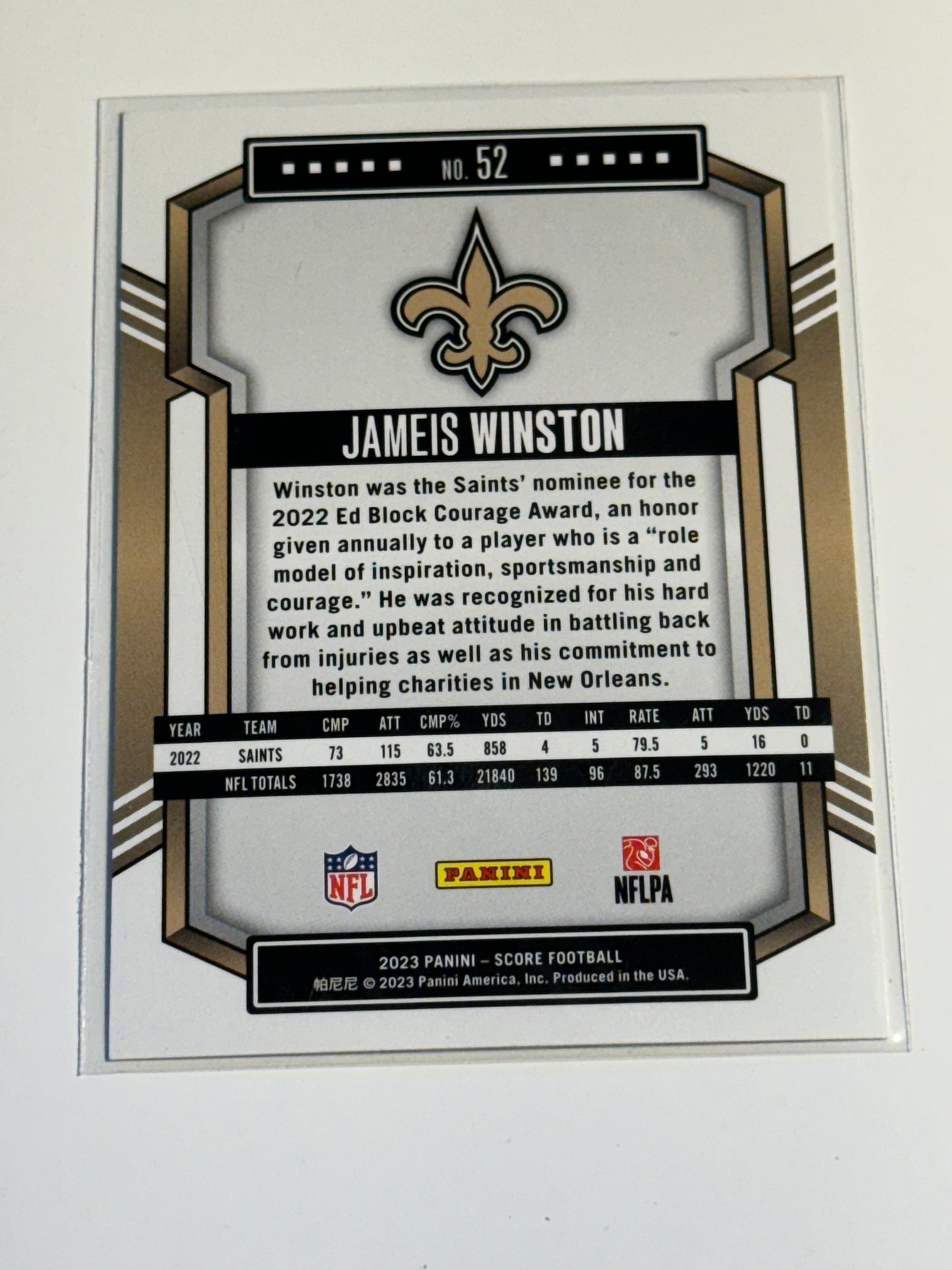 2023 PANINI | SCORE FOOTBALL | Jameis Winston No.52 | Saints