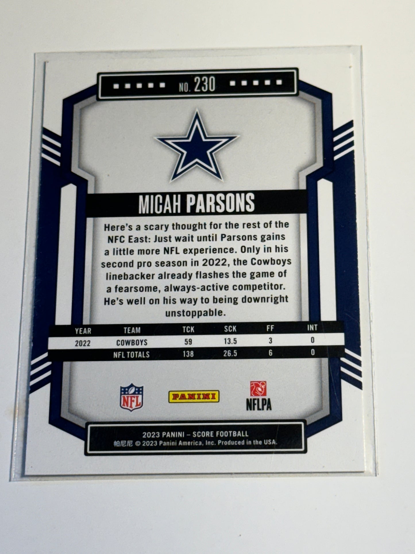 2023 PANINI | SCORE FOOTBALL | Micah Parsons No.230 | Cowboys