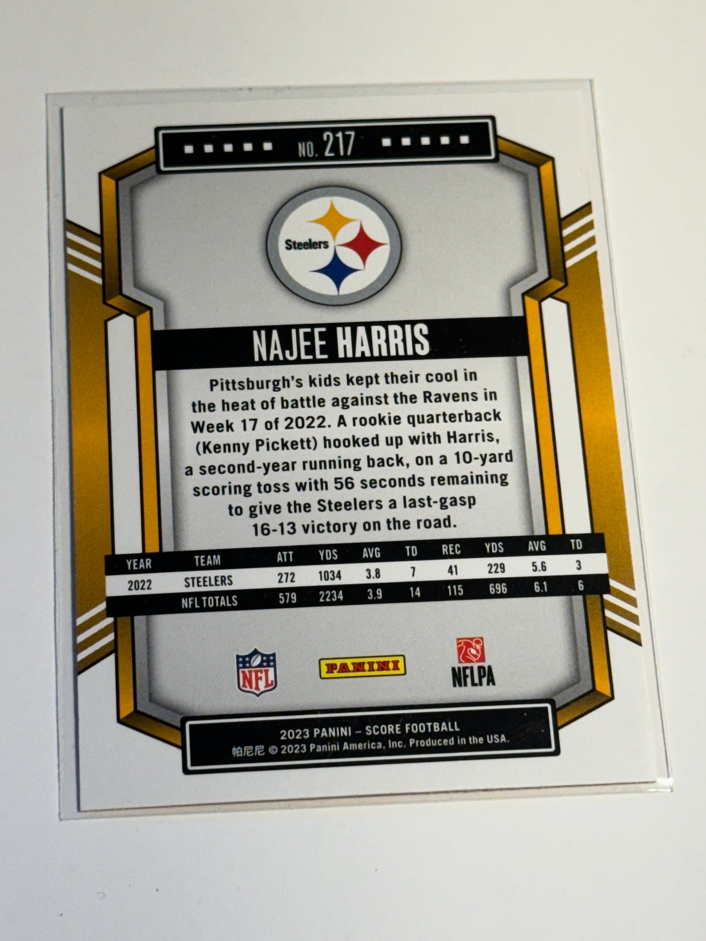 2023 PANINI | SCORE FOOTBALL | Najee Harris No.217 | Steelers | Orange