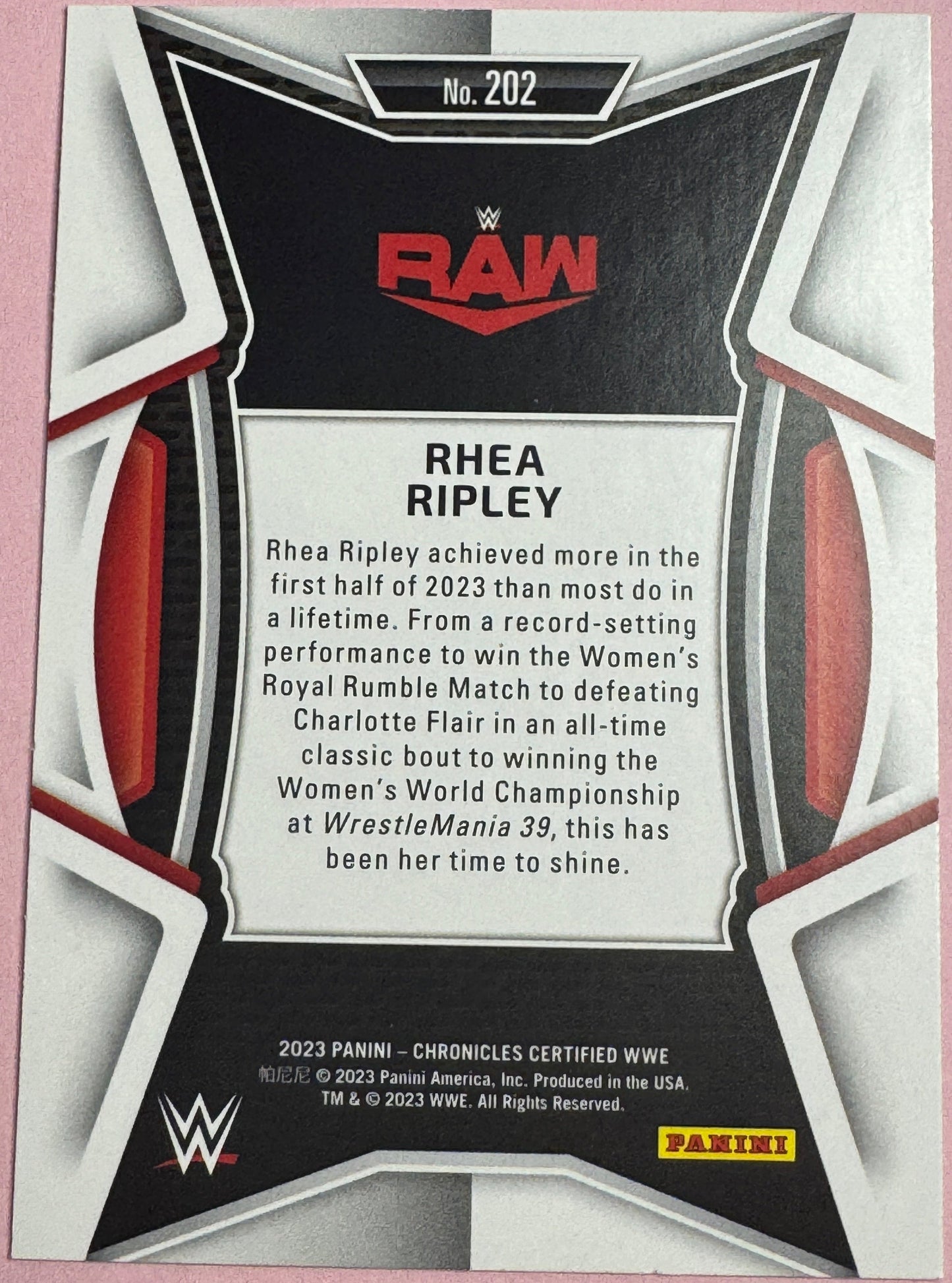 2023 Panini Chronicles WWE Rhea Ripley #202 Silver Holo Certified