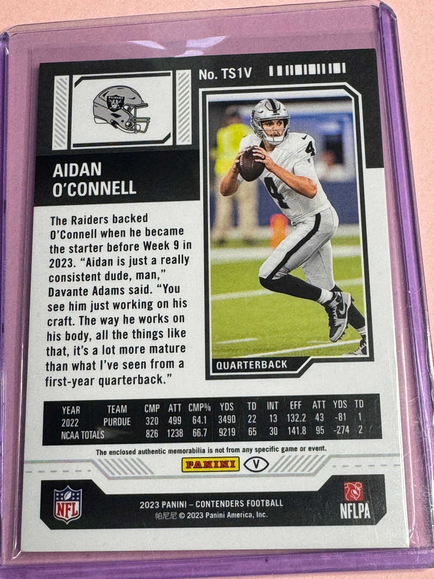 23' Panini Contenders | Aidan O'Connell No.TS1V | Raiders RC Ticket Var. Patch