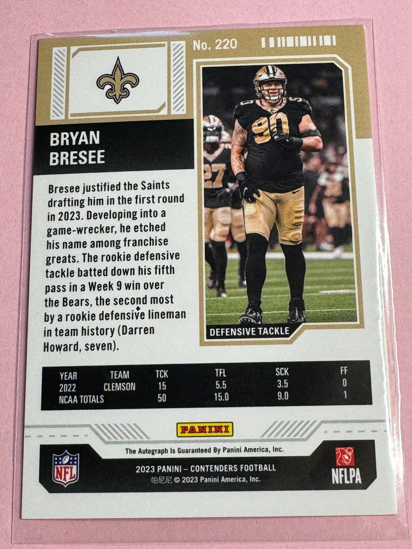 23' Panini Contenders | Bryan Bresee No.220 | Saints Rookie Ticket | Auto