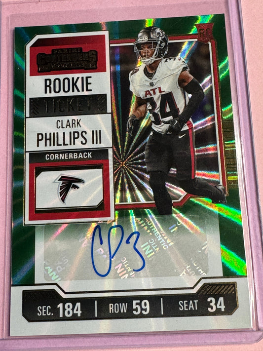 23' Panini Contenders | Clark Phillips III No.225 | Falcons | Green Prizm Auto