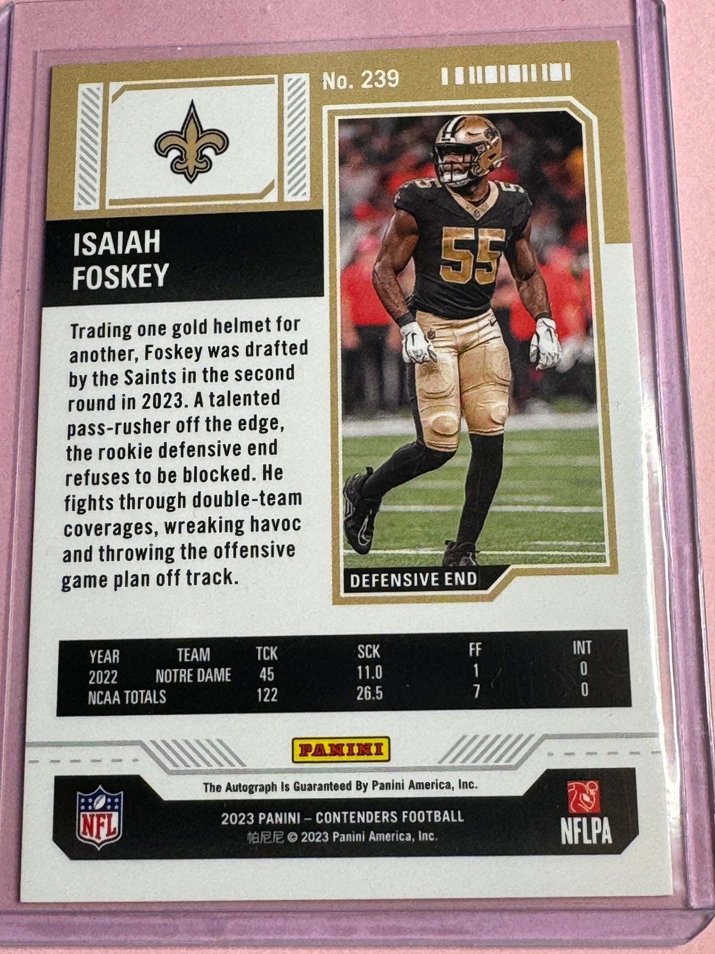 23' Panini Contenders | Isaiah Foskey No.239 | Saints Rookie Ticket | Auto