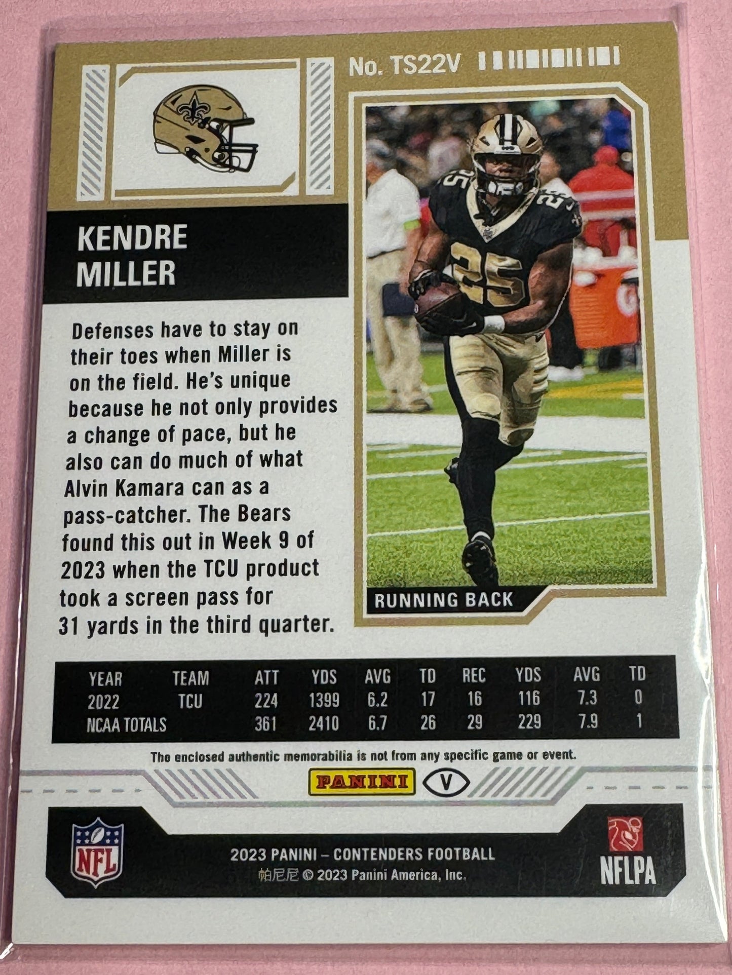 23' Panini Contenders | Kendre Miller No.TS-22v | Saints RC Ticket Var. Patch