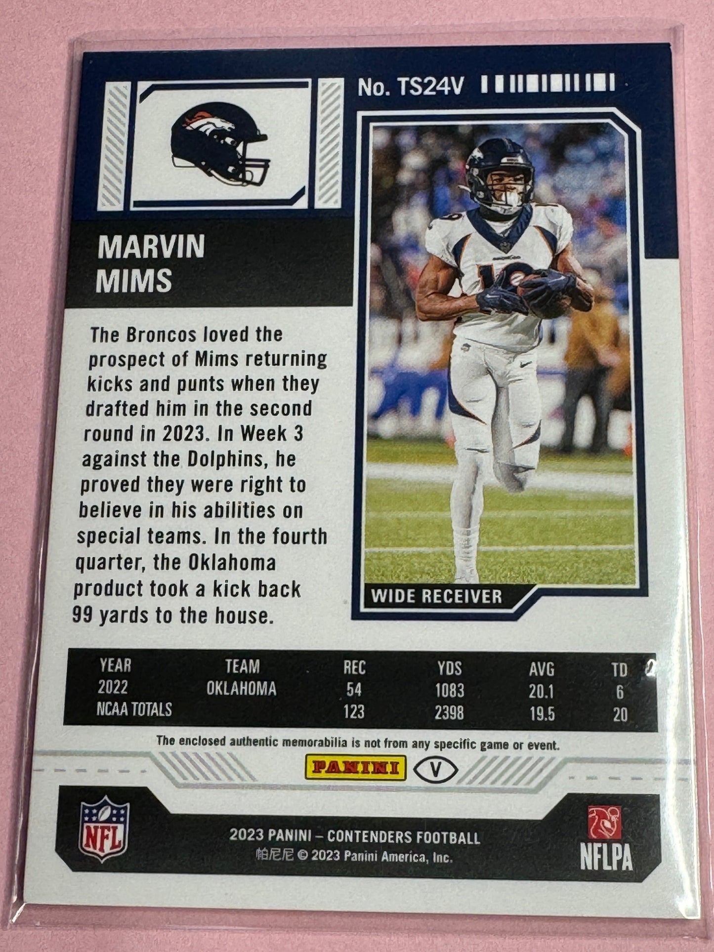 23' Panini Contenders | Marvin Mims No.TS-24v | Broncos RC Ticket Var. Patch